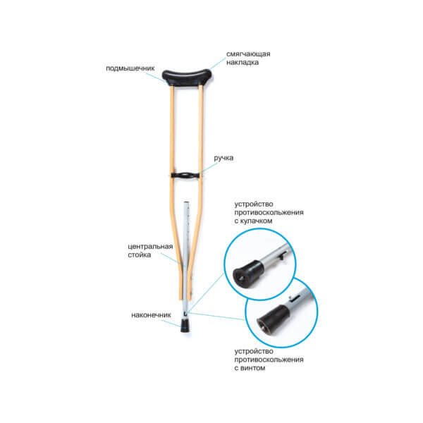 Костыли подростковые, комбинированные, регулируемые по высоте, без механизма противоскольжения КПК / с механизмом противоскольжения КПК-МП ЦСИЕ.03.134.00.00.00